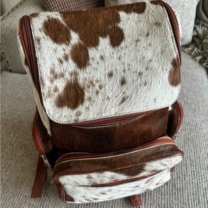 Brown cowhide diaper bag backpack